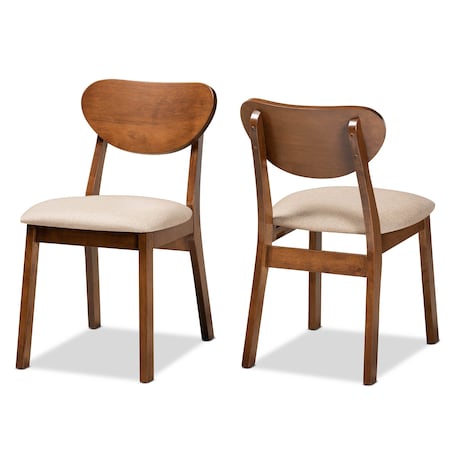 Baxton Studio Damara Mid-Century Modern Sand Fabric and Walnut Brown Finished Wood 2-Piece Dining Chair Set 183-11646-Zoro
